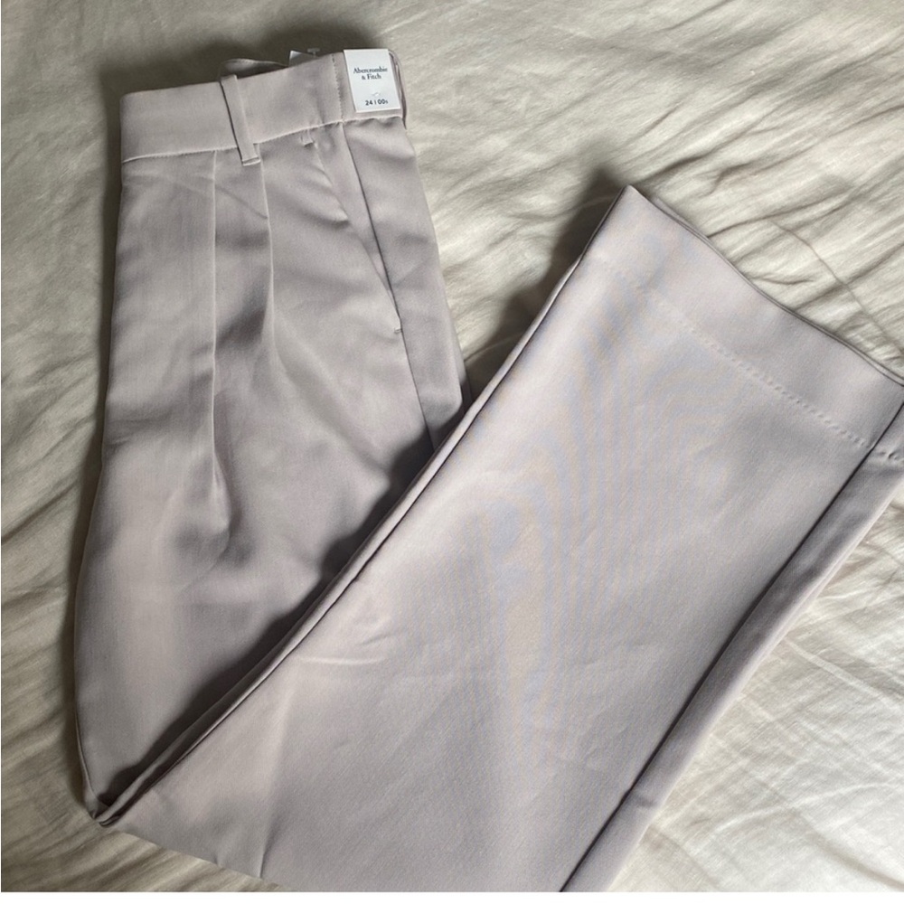 Abercrombie & Fitch Taupe Sloan Tailored Wide Leg Pants in Light Gray